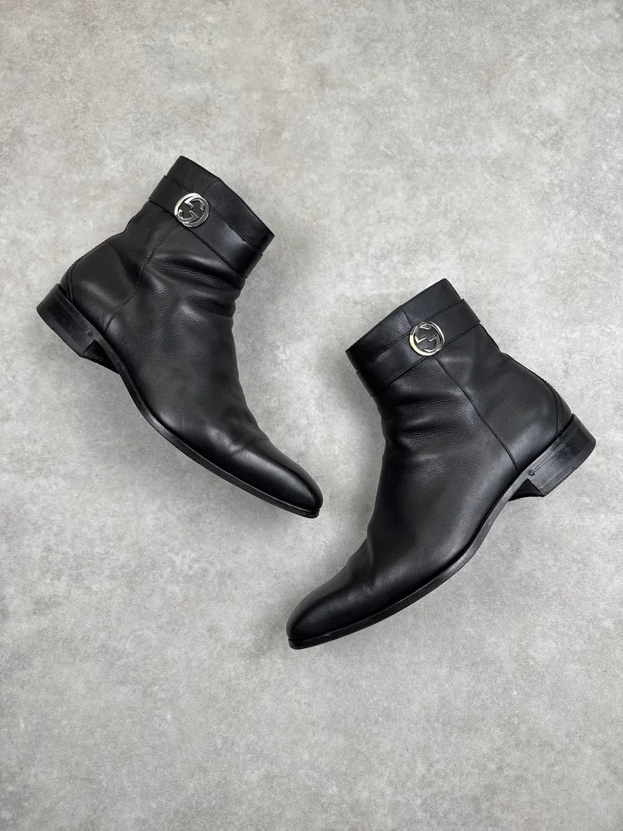 Gucci Black Leather Interlocking G Square Ankle Boots ObESYMNo 3