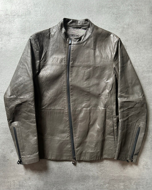 SS2015 Emporio Armani Olive Samurai Asymmetrical Leather Jacket (M) - 1