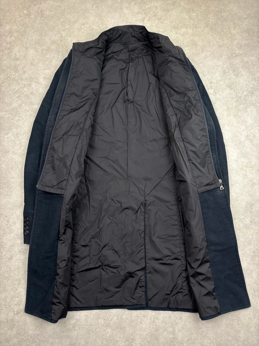 AW2011 Prada Dark Navy & Black Quilted Bib Three-Button Long Coat OcpUXofF 4