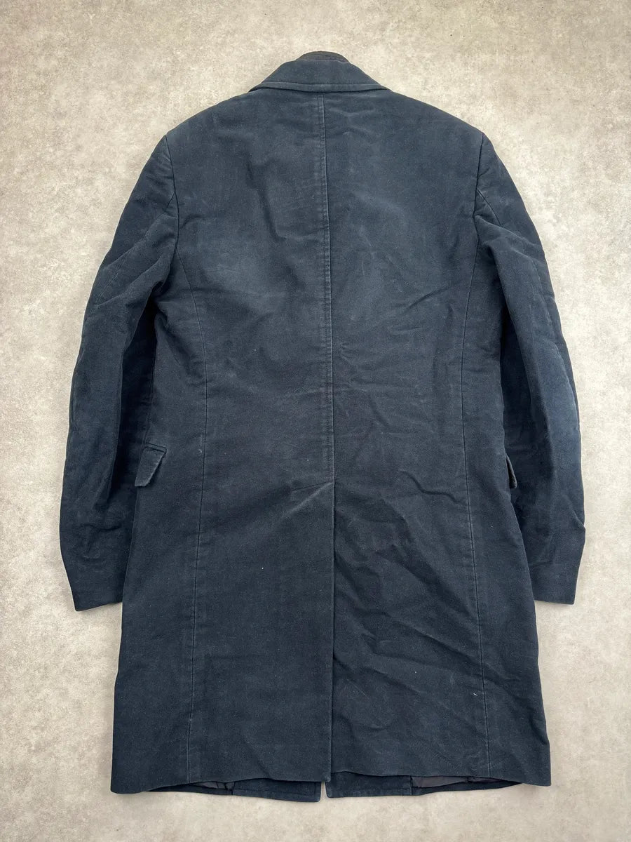 AW2011 Prada Dark Navy & Black Quilted Bib Three-Button Long Coat OcpUXofF 5