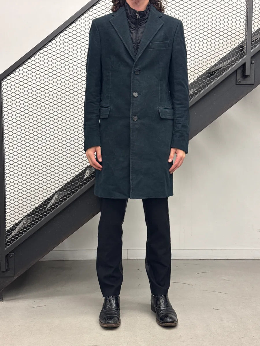 AW2011 Prada Dark Navy & Black Quilted Bib Three-Button Long Coat OcpUXofF 1