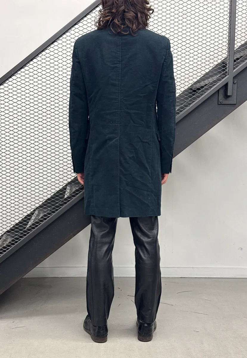 AW2011 Prada Dark Navy & Black Quilted Bib Three-Button Long Coat OcpUXofF 2