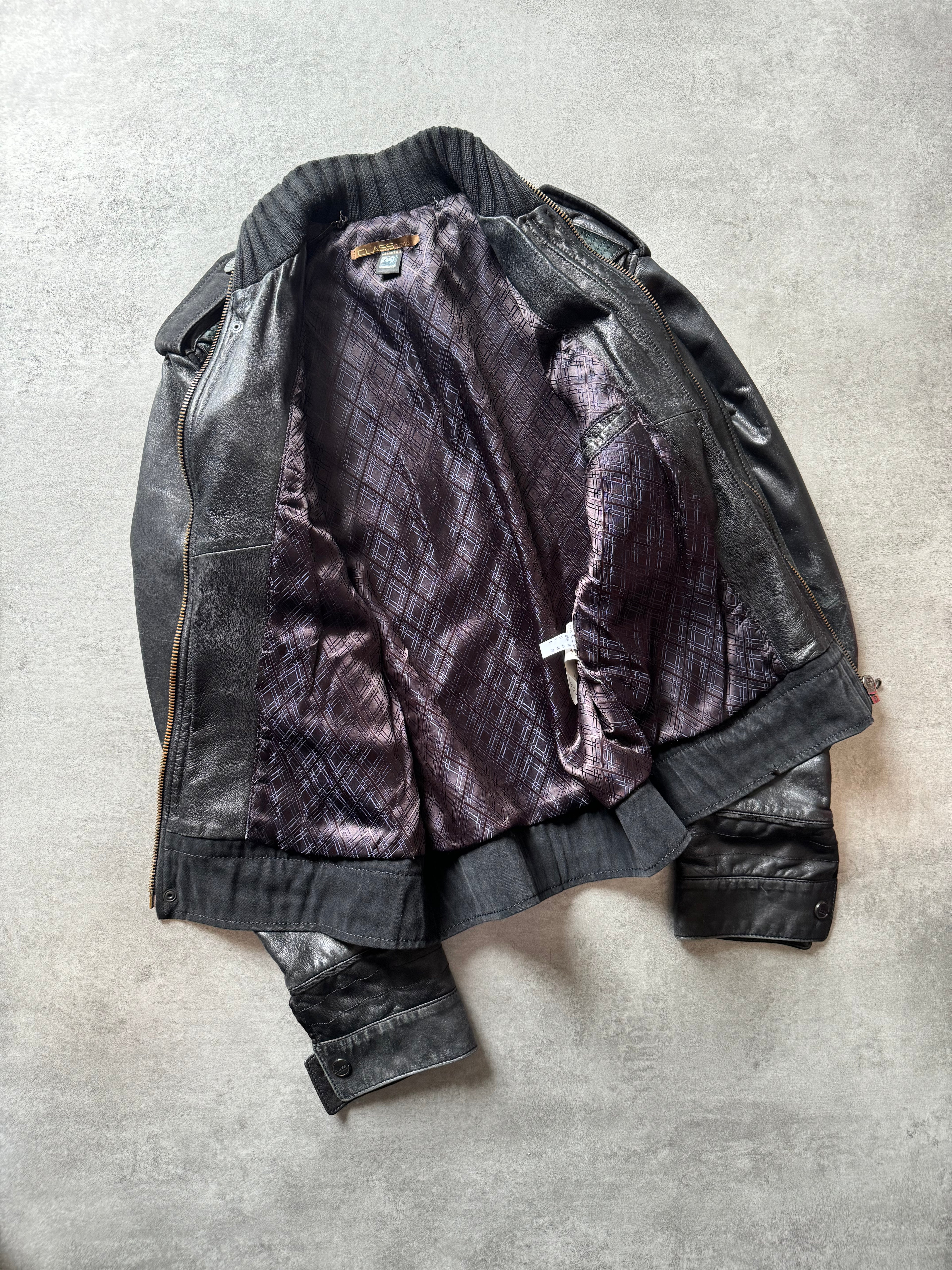 2000s Roberto Cavalli Class Biker Strapped Black Leather Jacket 2000s Roberto Cavalli Class Biker Strapped Black Leather Jacket