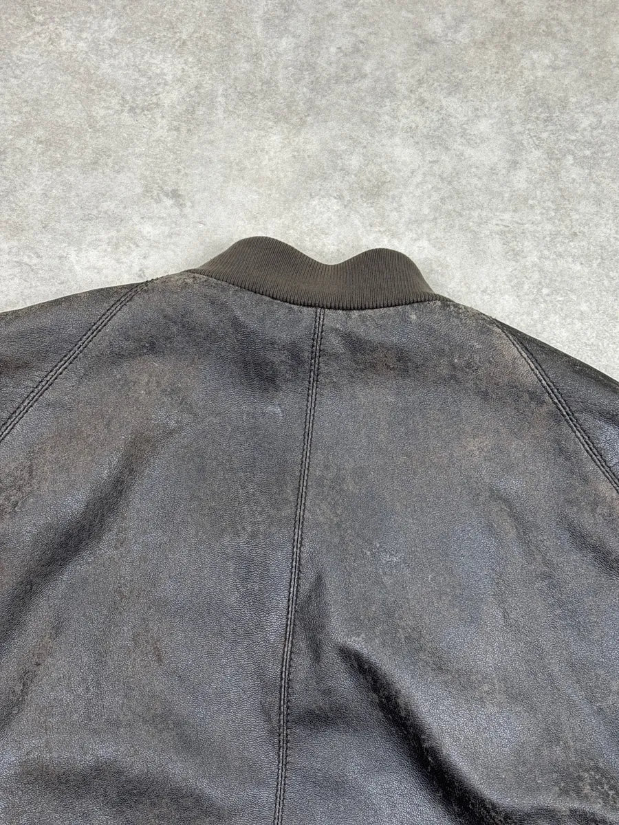 2000s Givenchy Dark Grey Brown Eroded Leather Zip Bomber Jacket OeFfqITd 9