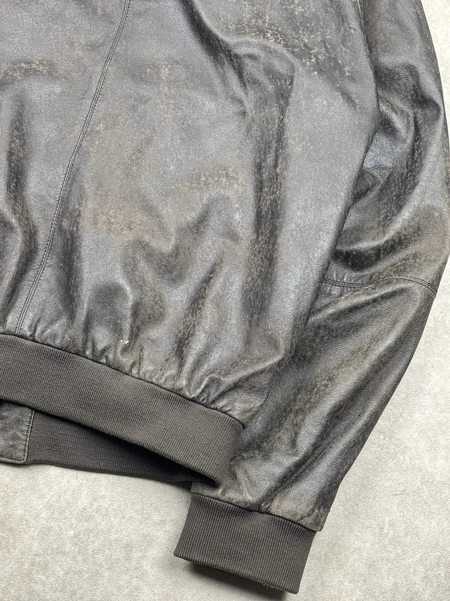 2000s Givenchy Dark Grey Brown Eroded Leather Zip Bomber Jacket OeFfqITd 10