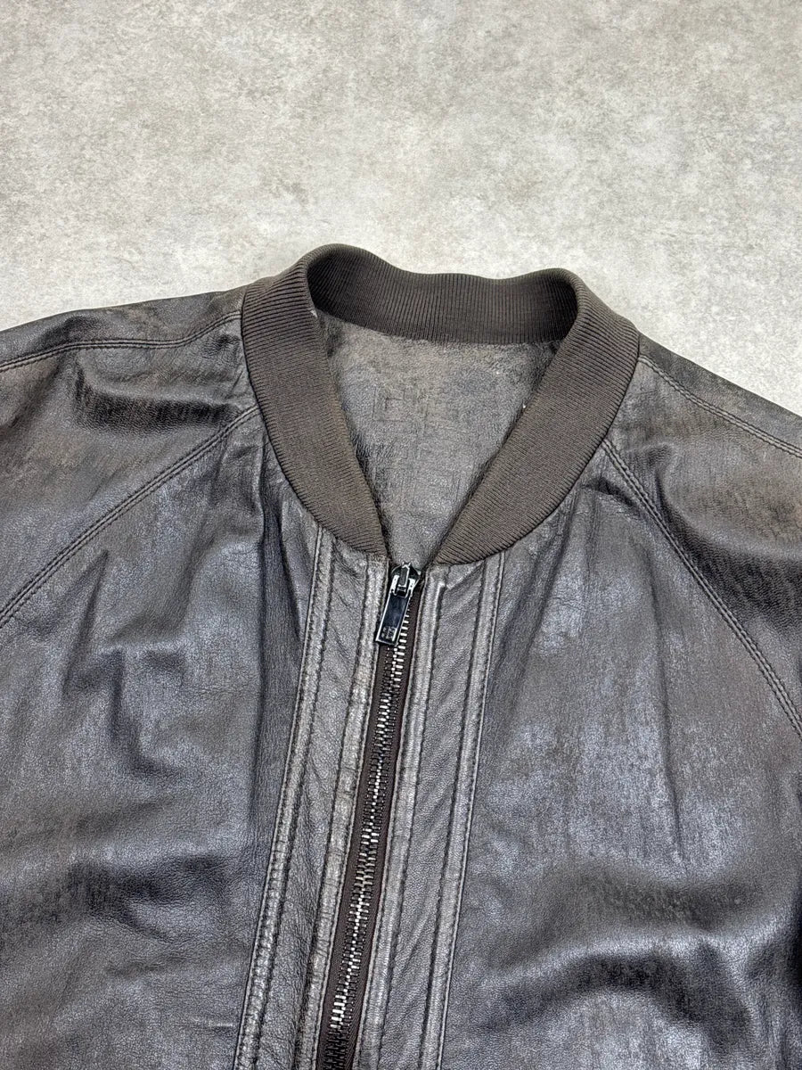 2000s Givenchy Dark Grey Brown Eroded Leather Zip Bomber Jacket OeFfqITd 5