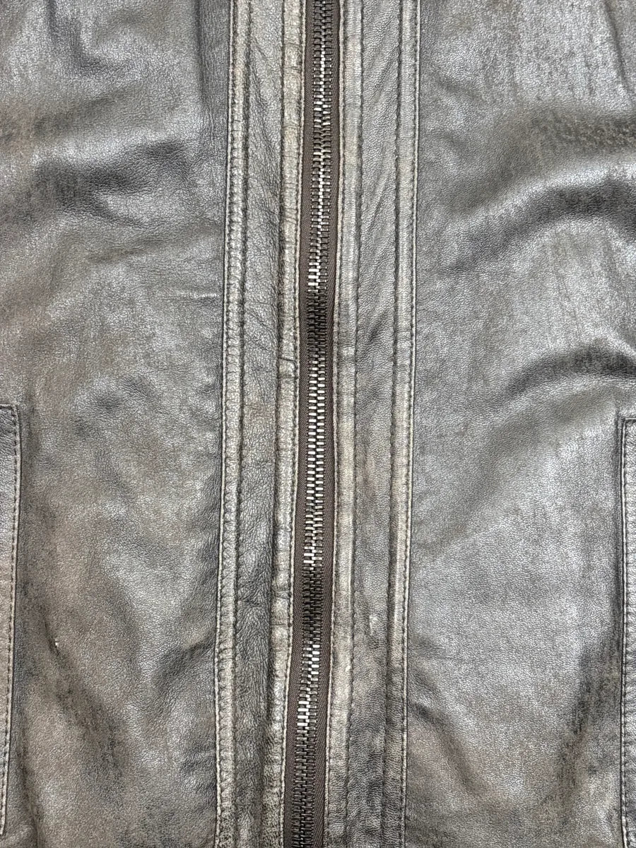 2000s Givenchy Dark Grey Brown Eroded Leather Zip Bomber Jacket OeFfqITd 7