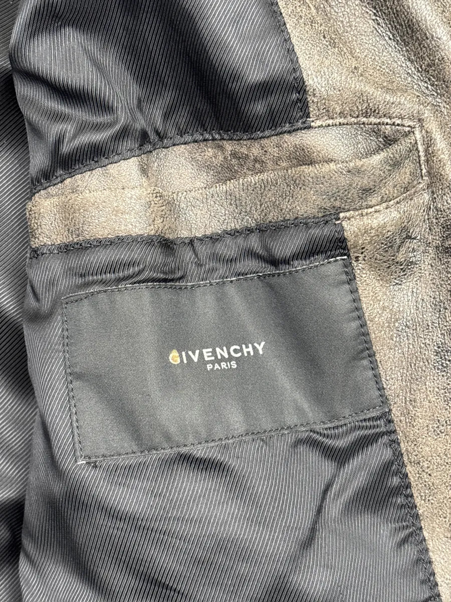 2000s Givenchy Dark Grey Brown Eroded Leather Zip Bomber Jacket OeFfqITd 11