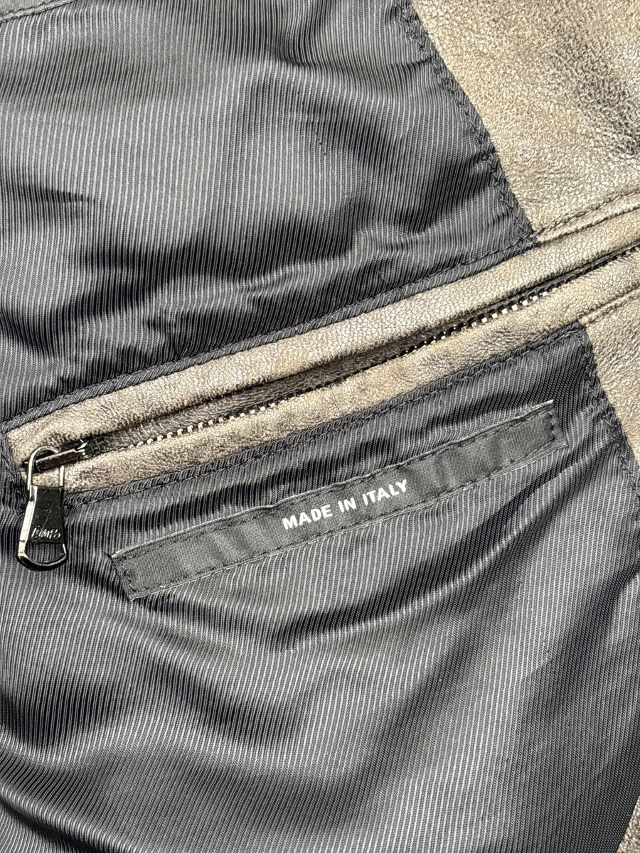 2000s Givenchy Dark Grey Brown Eroded Leather Zip Bomber Jacket OeFfqITd 12