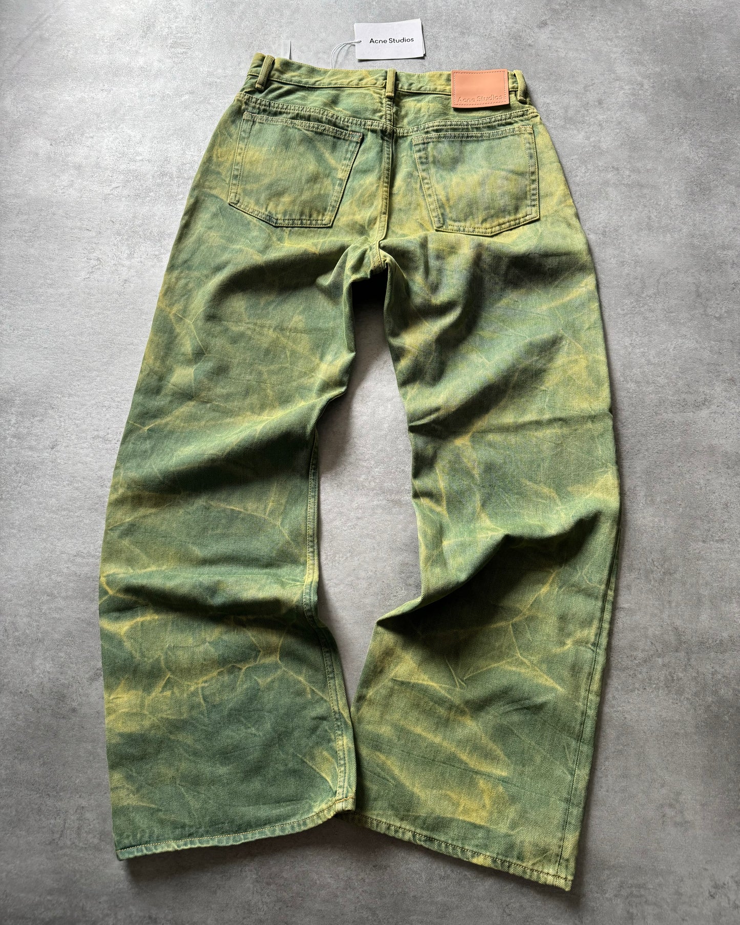 AW2021 Acne Studios Acid Green Washed Straight Relaxed Pants (M) - 4