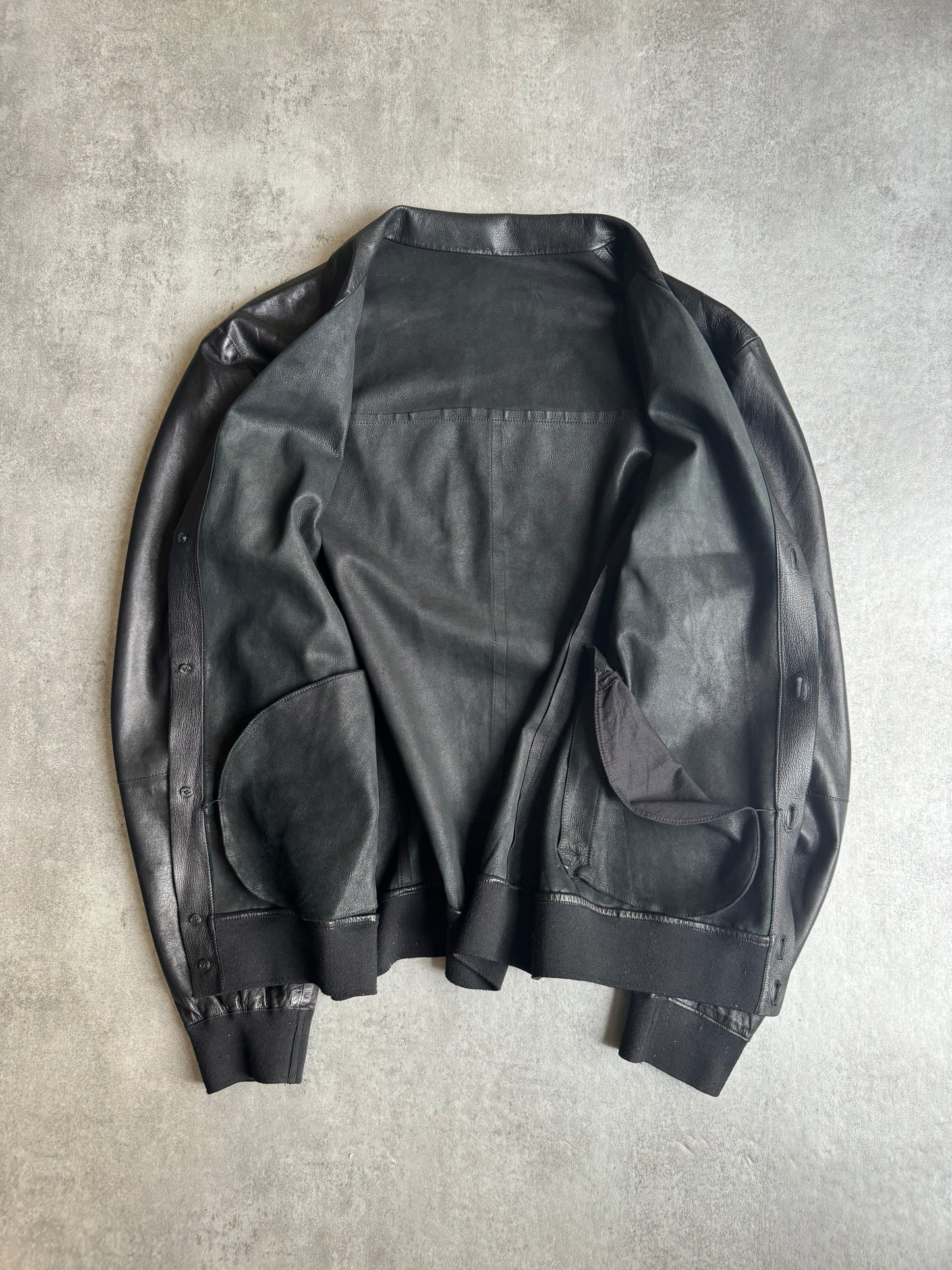 SS2015 Emporio Armani Black Pure Minimalist Button Ups Lamb Leather Jacket (L) - 7