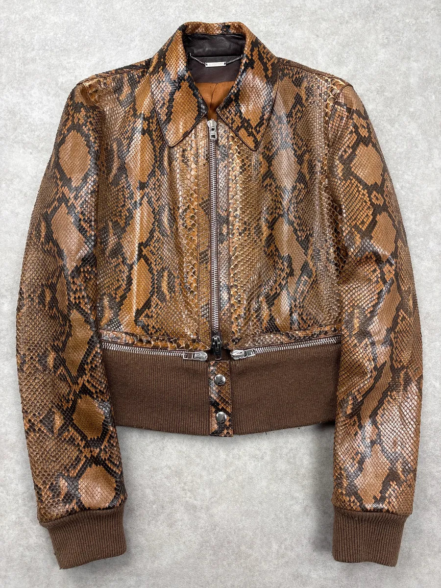 SS2010 Givenchy Brown Python Leather Zip Bomber Jacket by Riccardo Tisci OkWnzvhx 0