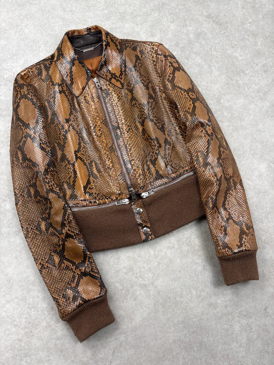 SS2010 Givenchy Brown Python Leather Zip Bomber Jacket by Riccardo Tisci OkWnzvhx 3