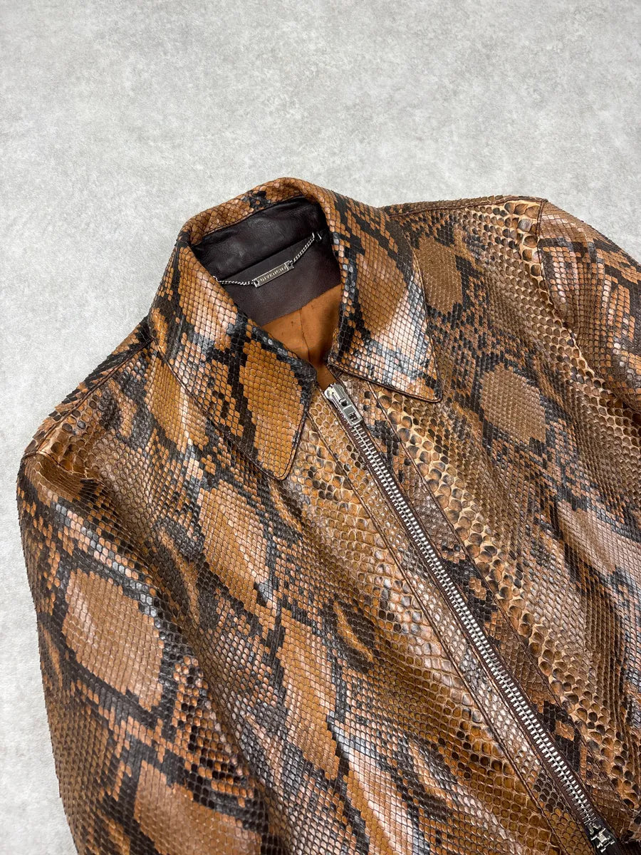 SS2010 Givenchy Brown Python Leather Zip Bomber Jacket by Riccardo Tisci OkWnzvhx 4