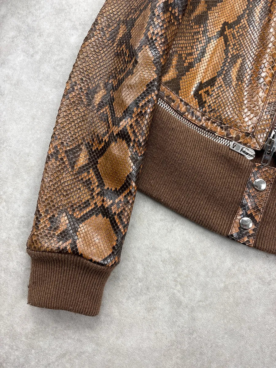 SS2010 Givenchy Brown Python Leather Zip Bomber Jacket by Riccardo Tisci OkWnzvhx 7