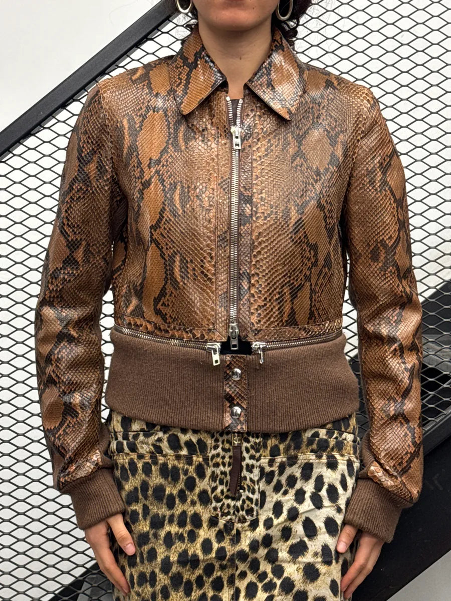 SS2010 Givenchy Brown Python Leather Zip Bomber Jacket by Riccardo Tisci OkWnzvhx 1
