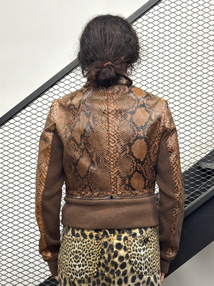 SS2010 Givenchy Brown Python Leather Zip Bomber Jacket by Riccardo Tisci OkWnzvhx 2