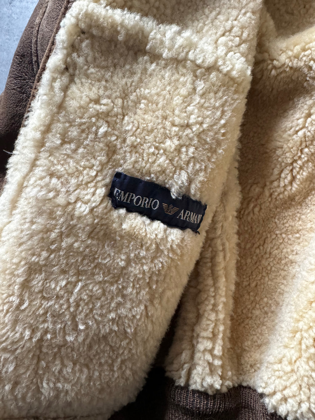 1980s Emporio Armani Brown Shearling Leather Jacket (L) - 7