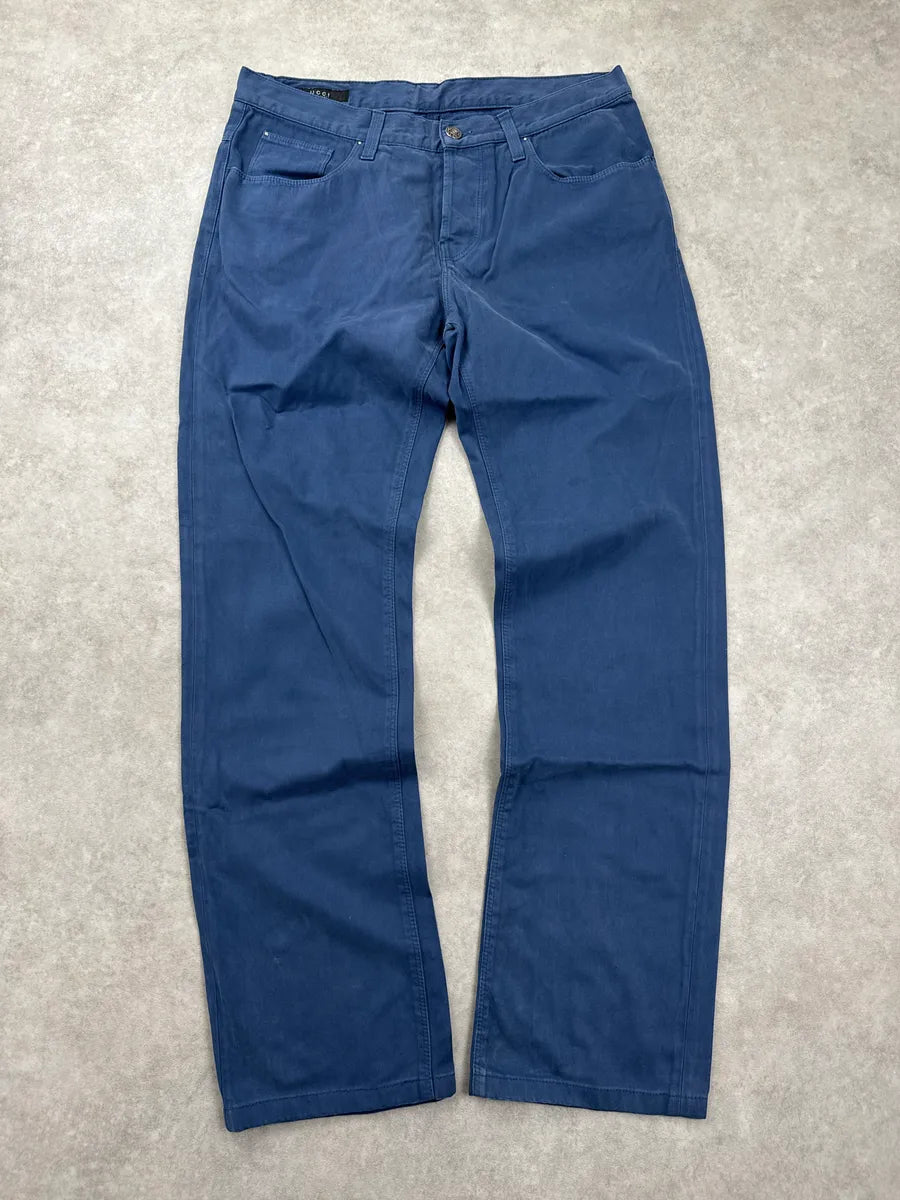 SS2009 Gucci Dark Blue Logo Hardware Straight Pants by Frida Giannini OqFSlowr 0