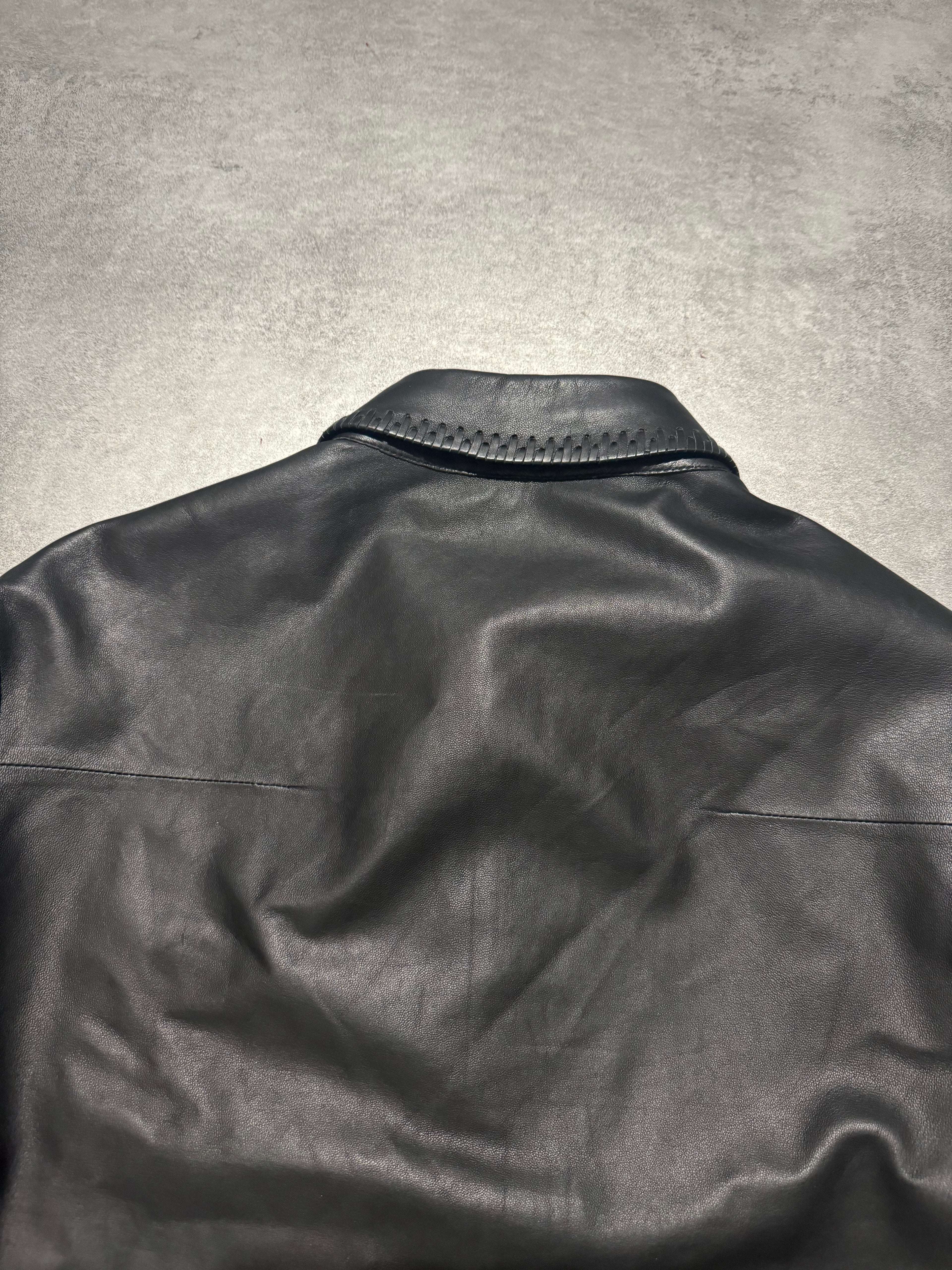AW2000 Roberto Cavalli Black Minimalist Premium Leather Shirt (S) - 3