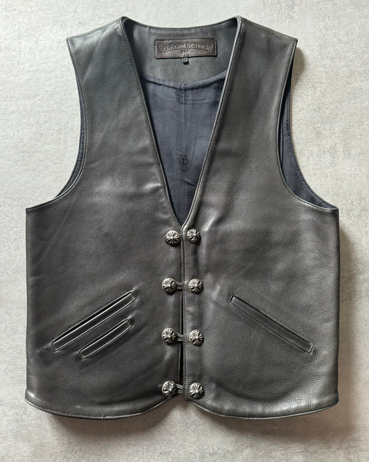 2000s Chrome Hearts Black Leather Sleeveless Biker Jacket (S) - 1