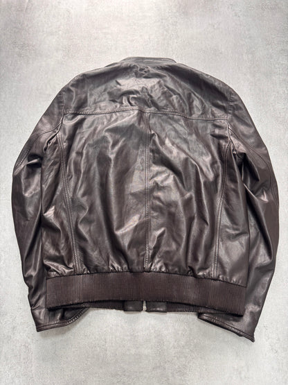 AW2013 Prada Dark Brown Biker Minimalist Leather Jacket (L) - 1