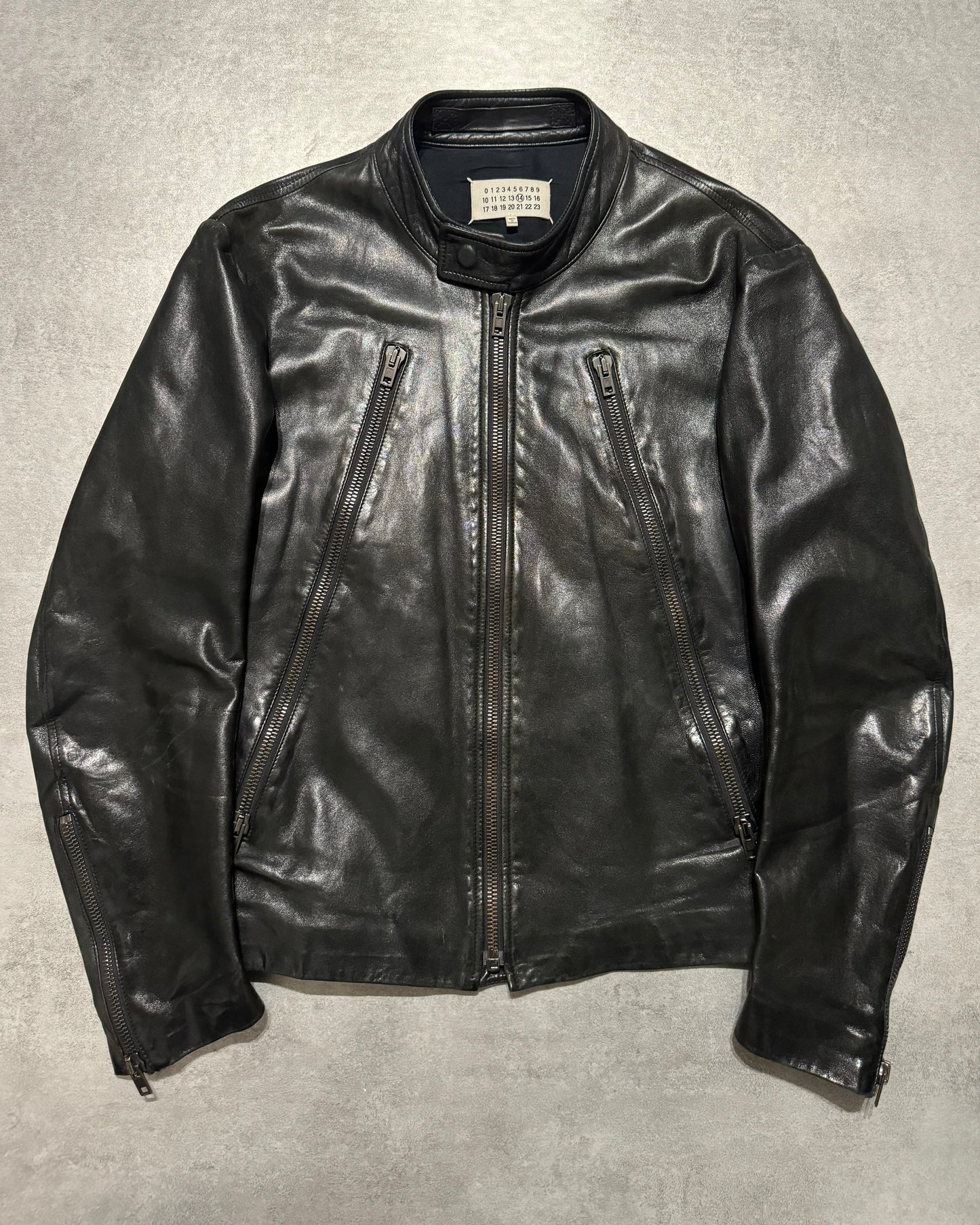 SS2014 Maison Margiela 5 Zips Black Premium Leather Jacket (M) - 1