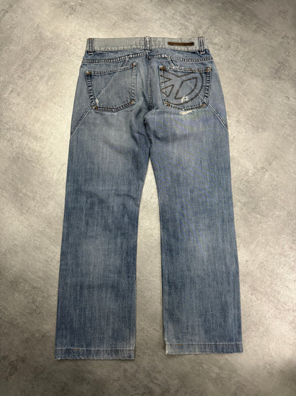 2000s Moschino Peace Distressed Blue Denim Jeans (S) - 2