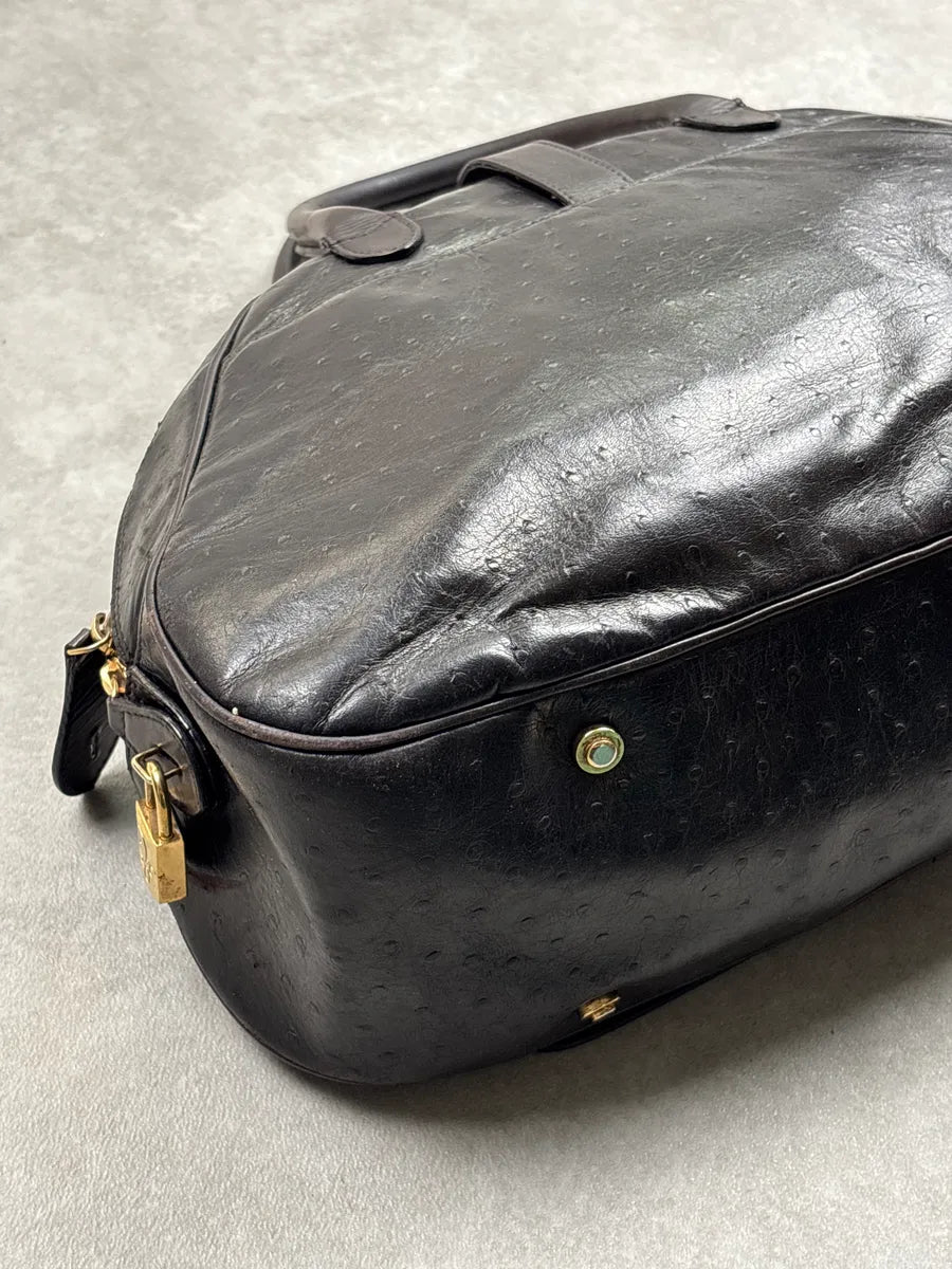 AW2000 Christian Dior Dark Brown Leather Ostrich-Embossed D-Buckle Handle Bag OyXypvRH 17