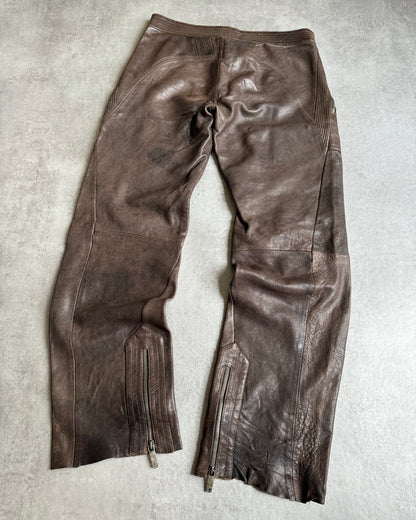 AW2003 Emporio Armani Precious Brown Leather Pants (M) - 2