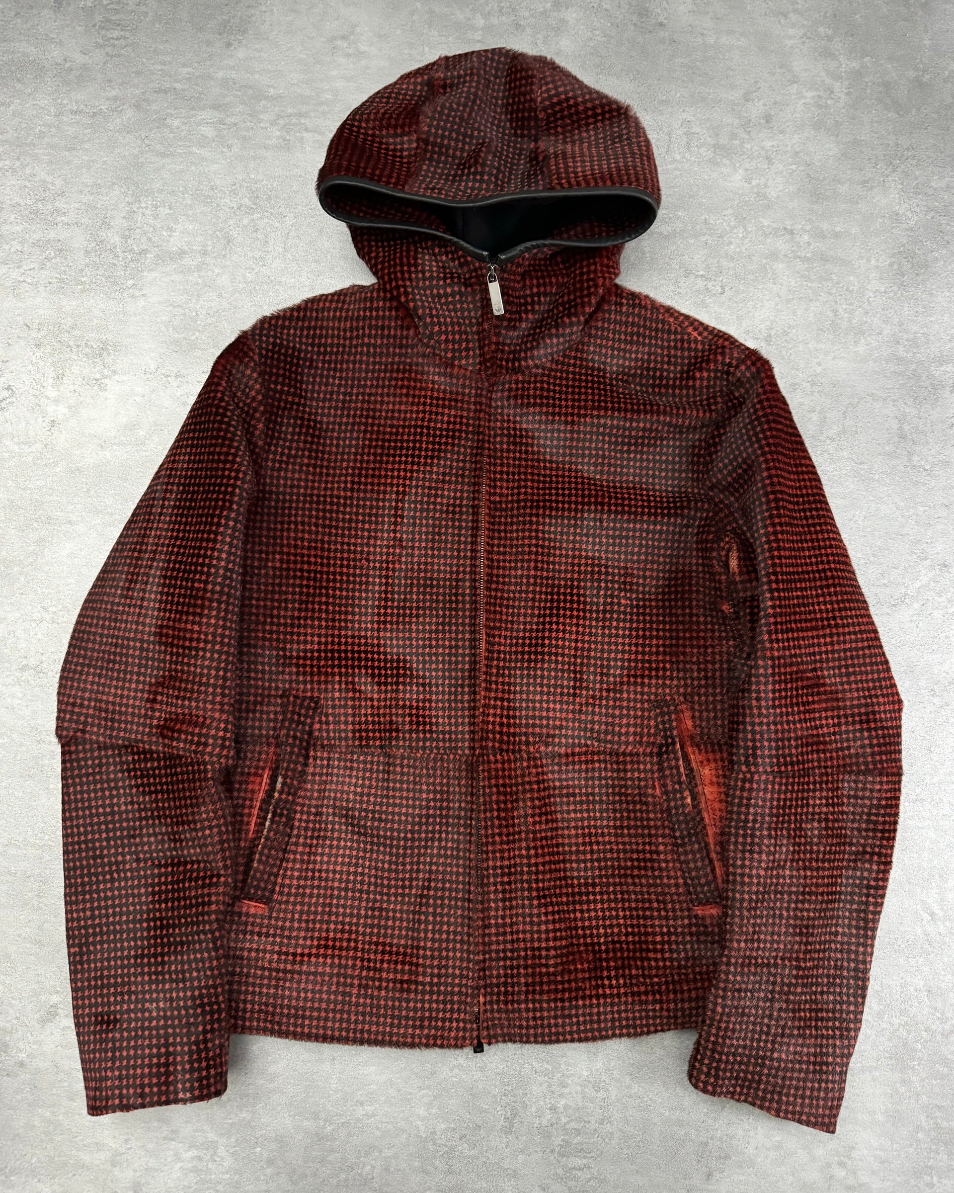 FW2013 Emporio Armani Goat Fur Black & Red Hooded Avant-Garde