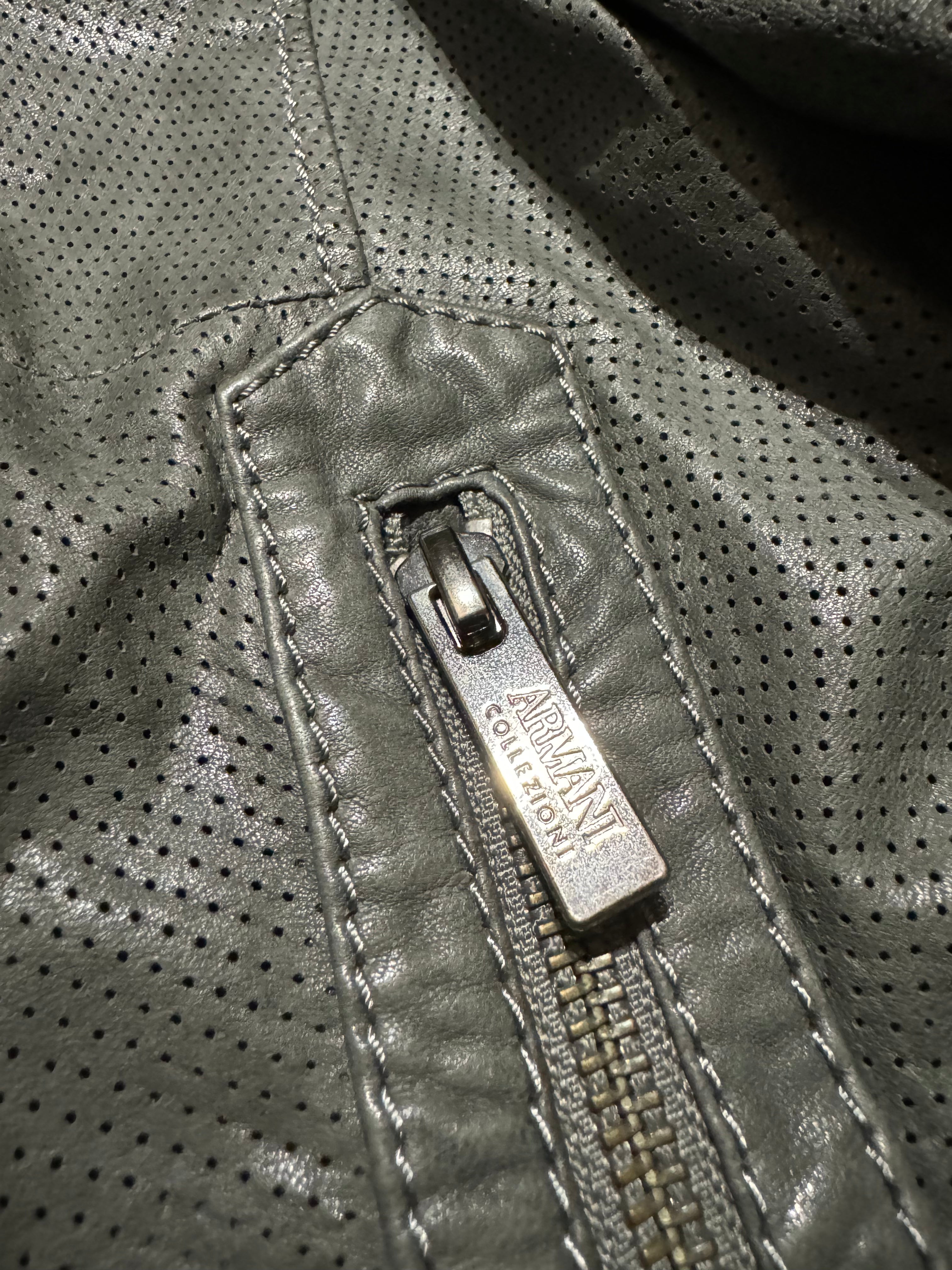 AW1998 Armani Collezioni Hooded Perfored Grey Leather Jacket (L) - 12