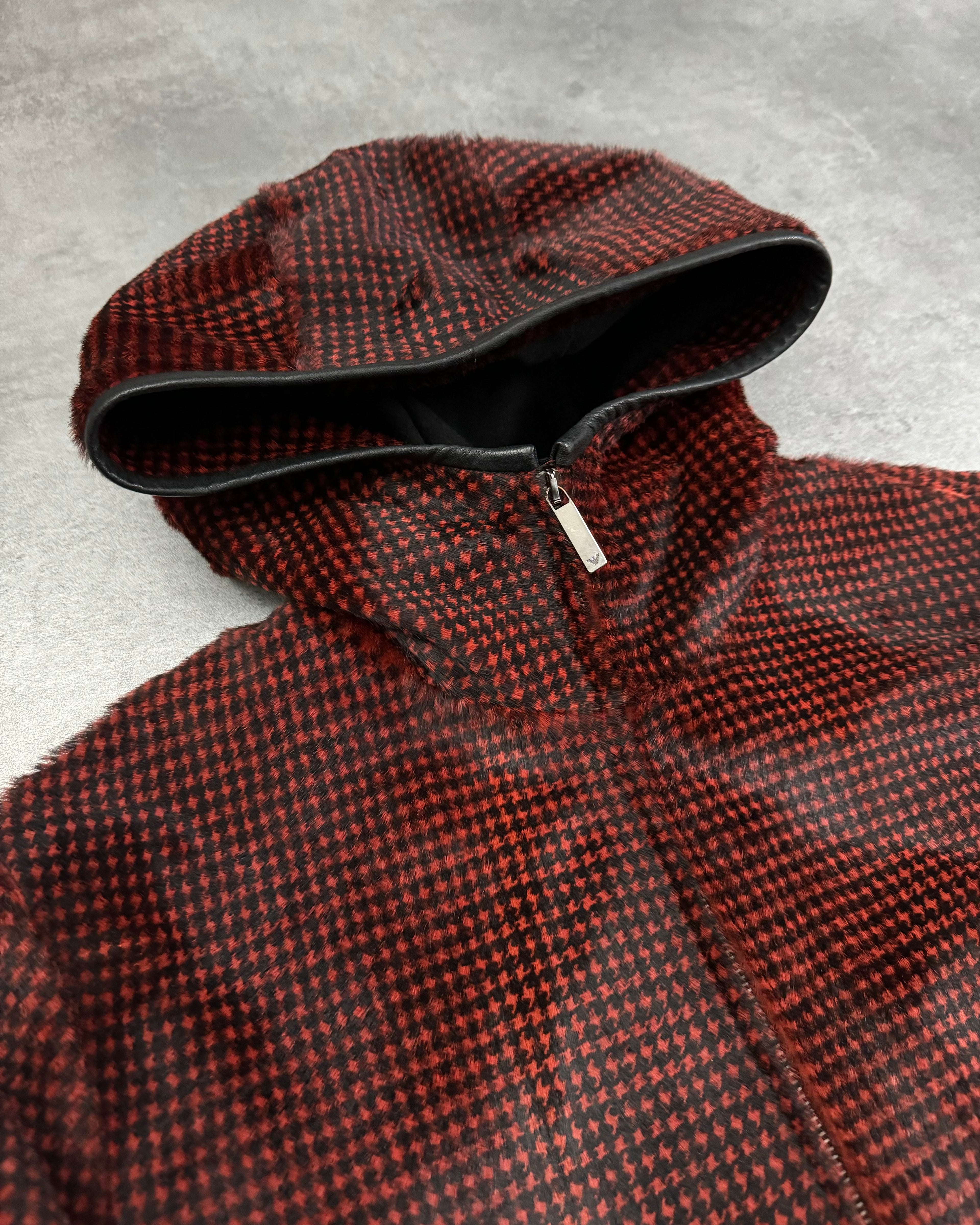 FW2013 Emporio Armani Goat Fur Black & Red Hooded Avant-Garde FW2013 Emporio Armani Goat Fur Black & Red Hooded Avant-Garde