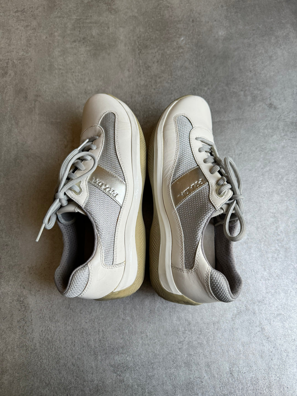 Prada America's Cup Alternative White & Silver Leather Shoes (41) - 5