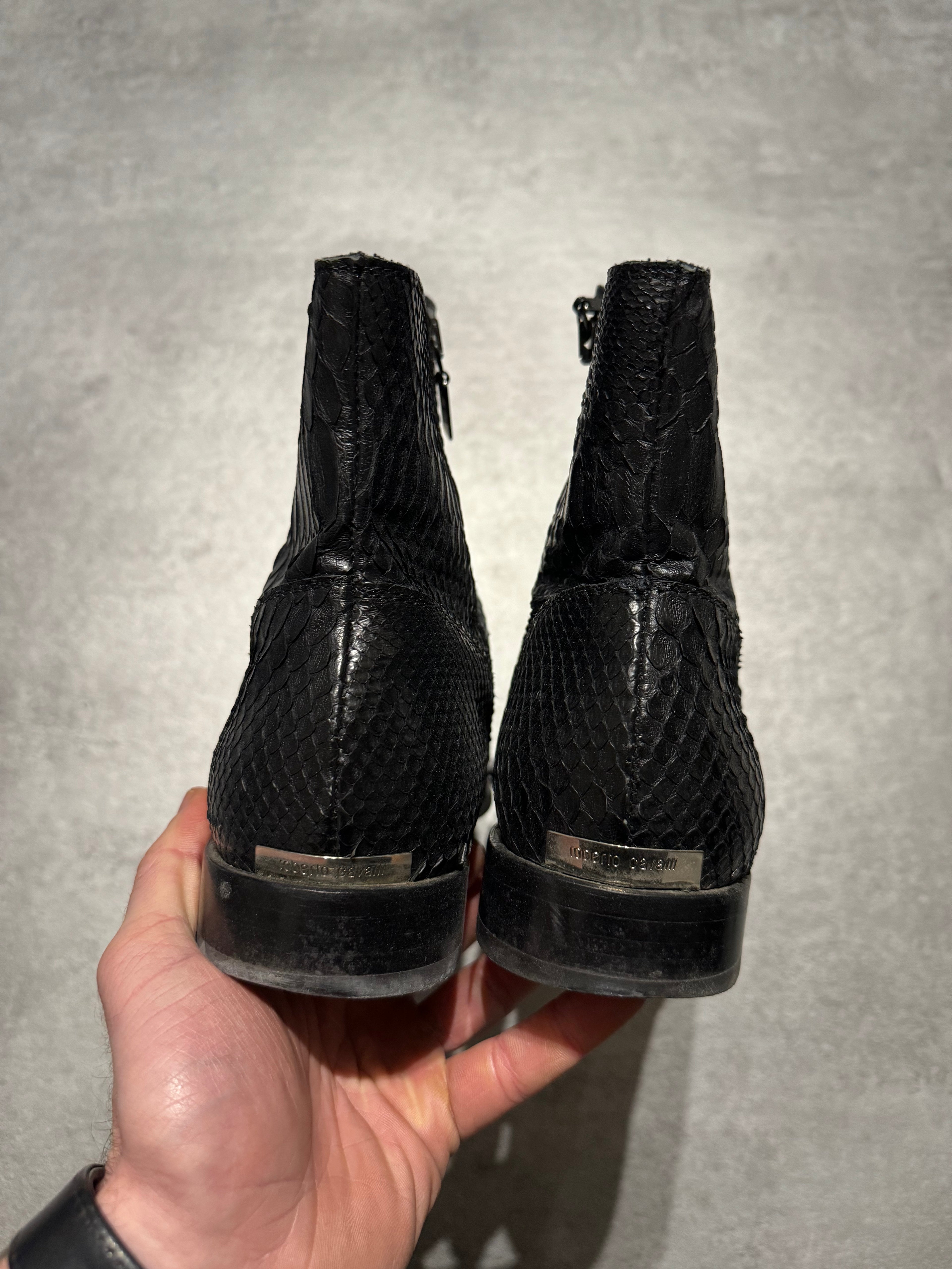 2000s Roberto Cavalli Black Python Leather Rocker Biker Boots (42,5) - 6