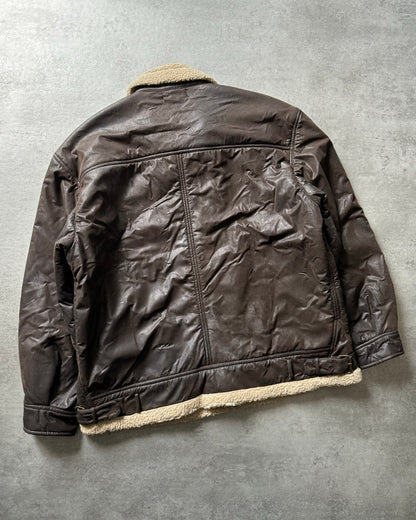 1990s Armani Shearling Brown Leather Jacket (L) - 8