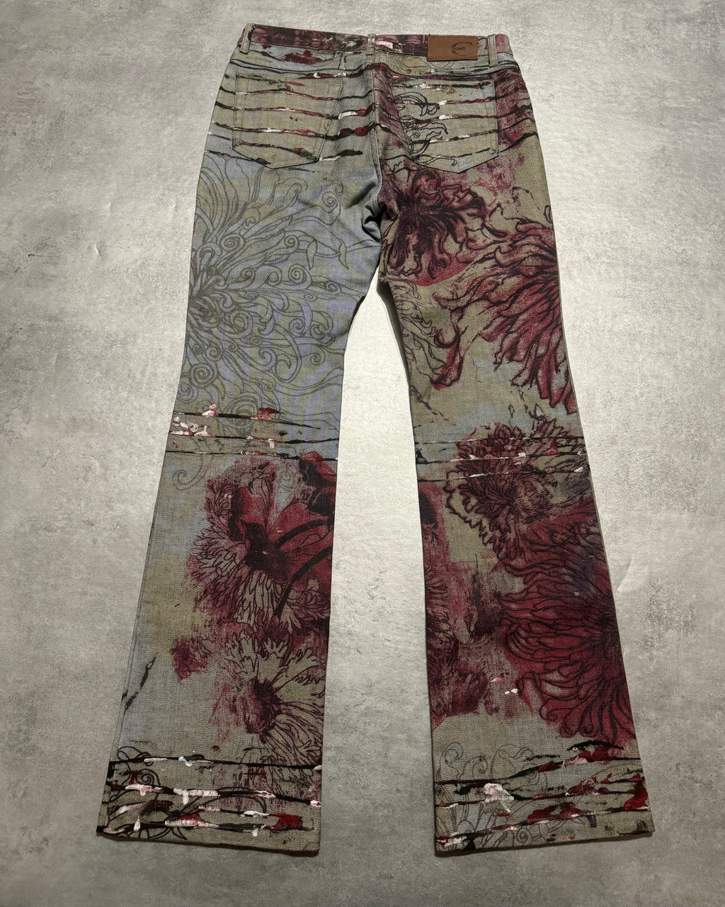 2000s Cavalli Scar Nature Flowers Grey Pants (S) - 2