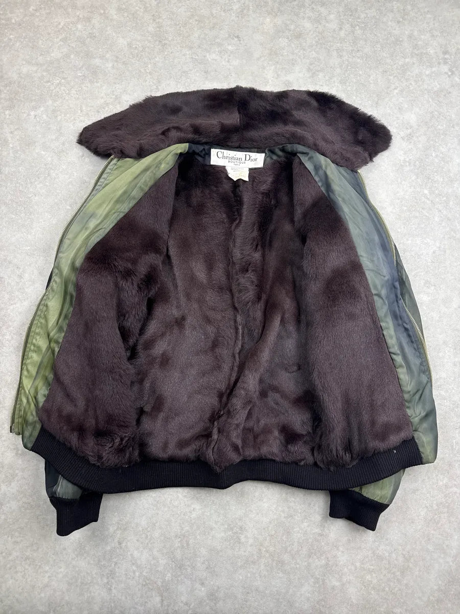 1990s Christian Dior Olive & Black Fur Striped Bomber Jacket PAhLziKn 7