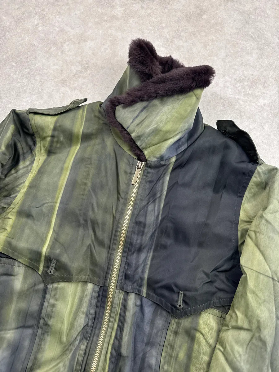 1990s Christian Dior Olive & Black Fur Striped Bomber Jacket PAhLziKn 5