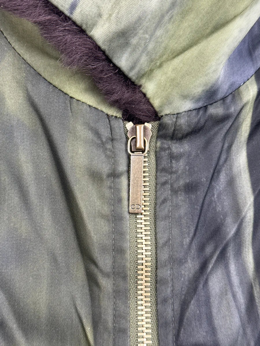 1990s Christian Dior Olive & Black Fur Striped Bomber Jacket PAhLziKn 9