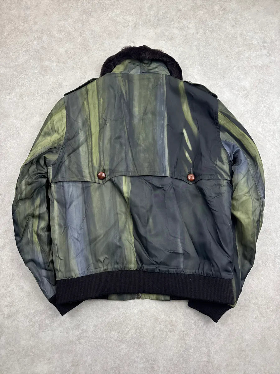 1990s Christian Dior Olive & Black Fur Striped Bomber Jacket PAhLziKn 1