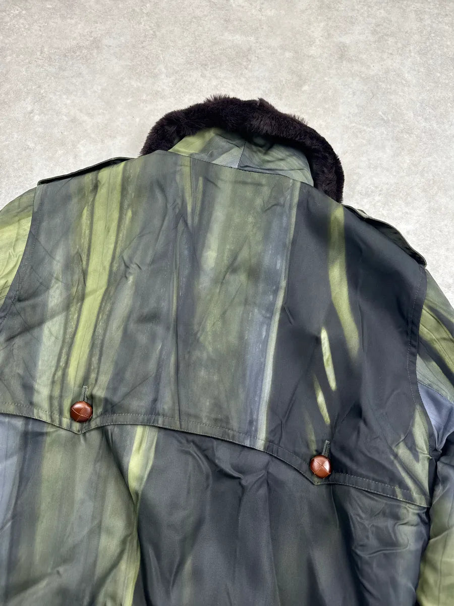 1990s Christian Dior Olive & Black Fur Striped Bomber Jacket PAhLziKn 6
