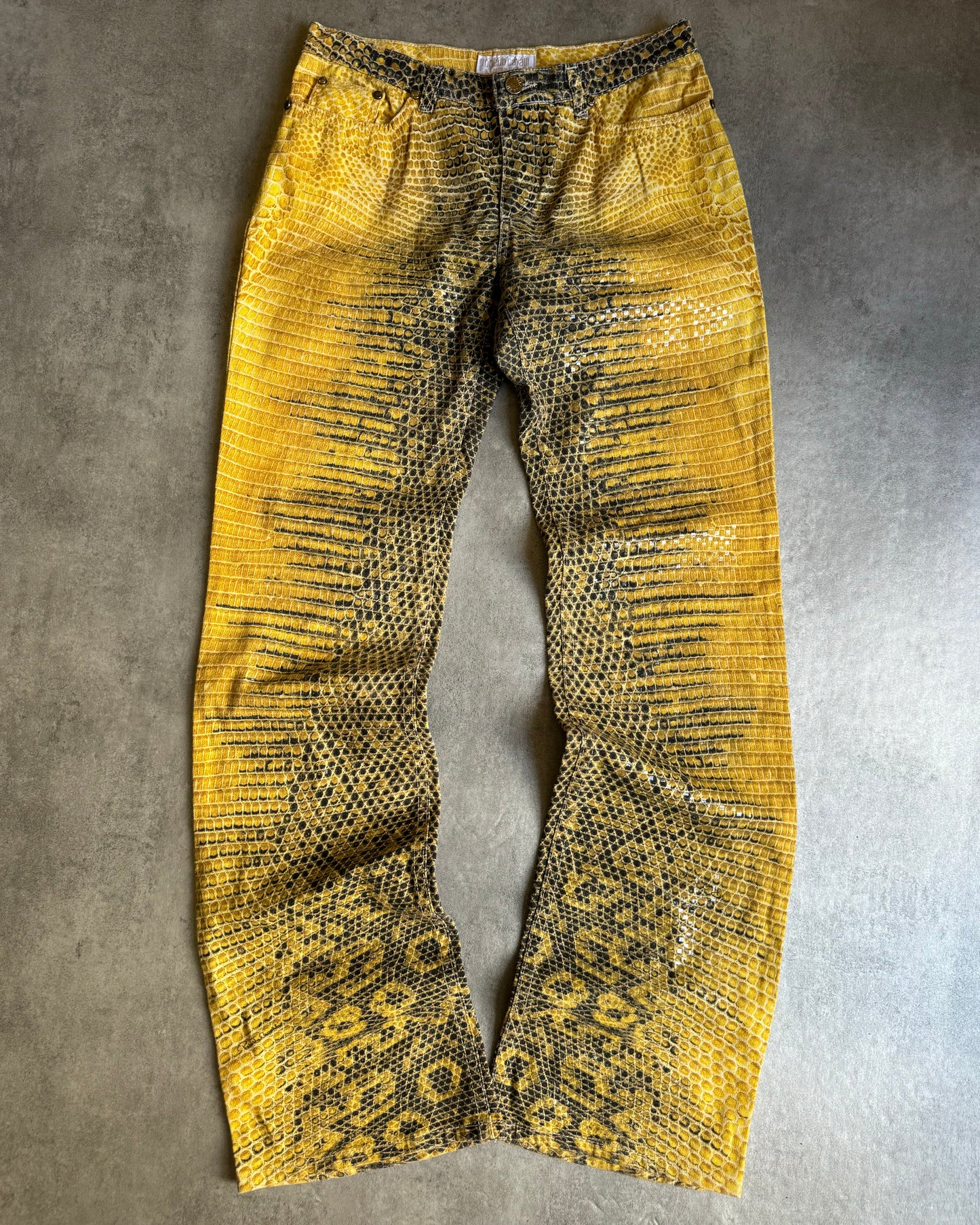 1990s Roberto Cavalli Bees Yellow Scales Pants (S) - 1