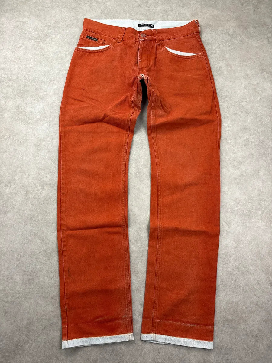 2000s Dolce & Gabbana Orange Contrast Denim Jeans PEgDIpDM 0