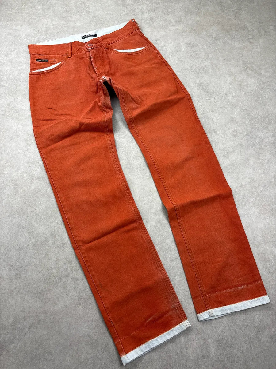 2000s Dolce & Gabbana Orange Contrast Denim Jeans PEgDIpDM 4