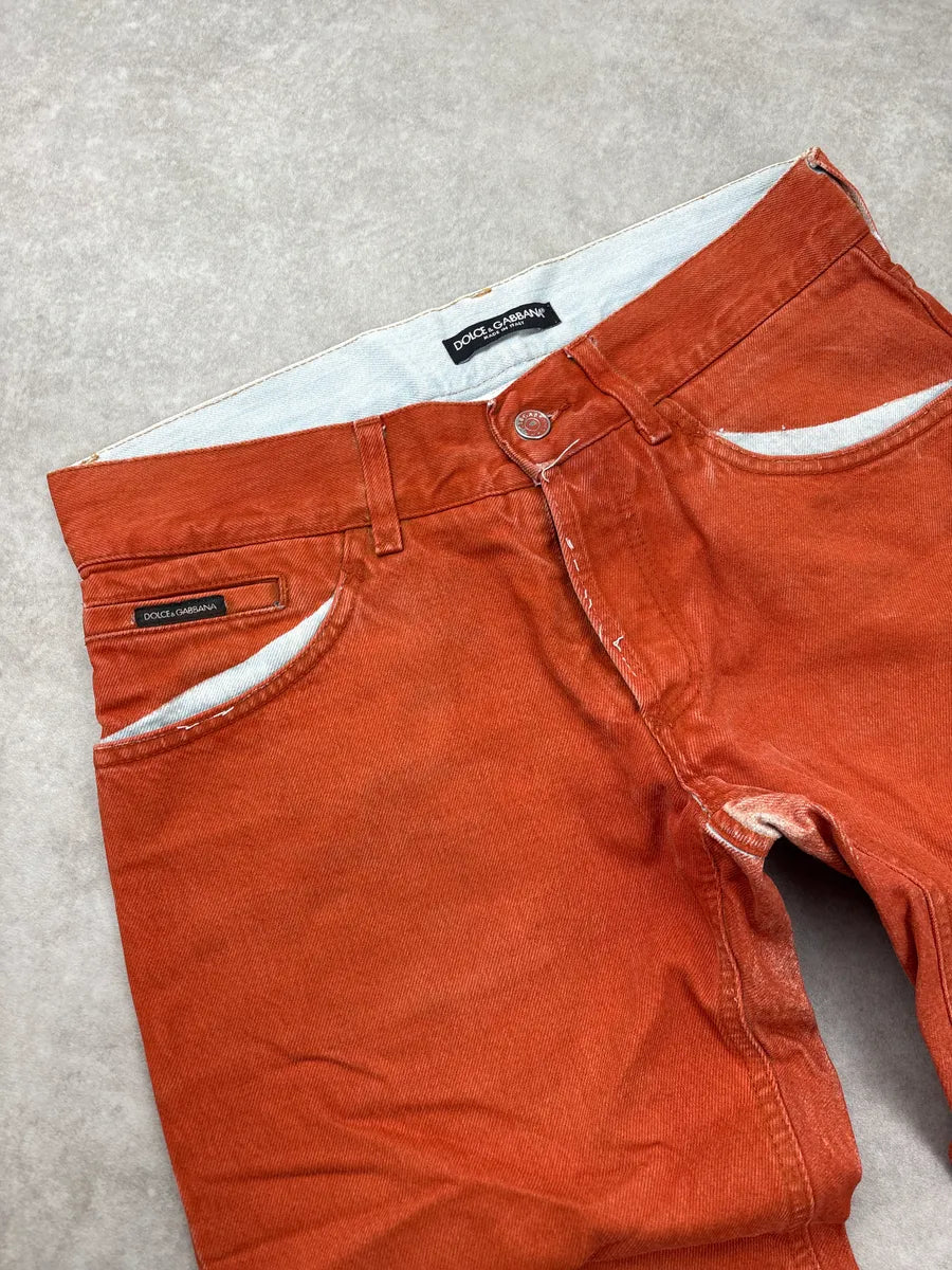 2000s Dolce & Gabbana Orange Contrast Denim Jeans PEgDIpDM 5