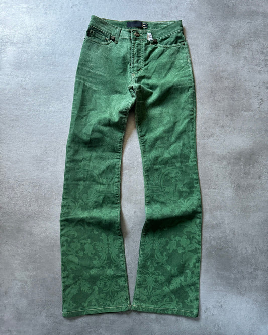 2000s Cavalli Forst Green Local Arabic Prints Pants (XS) - 1