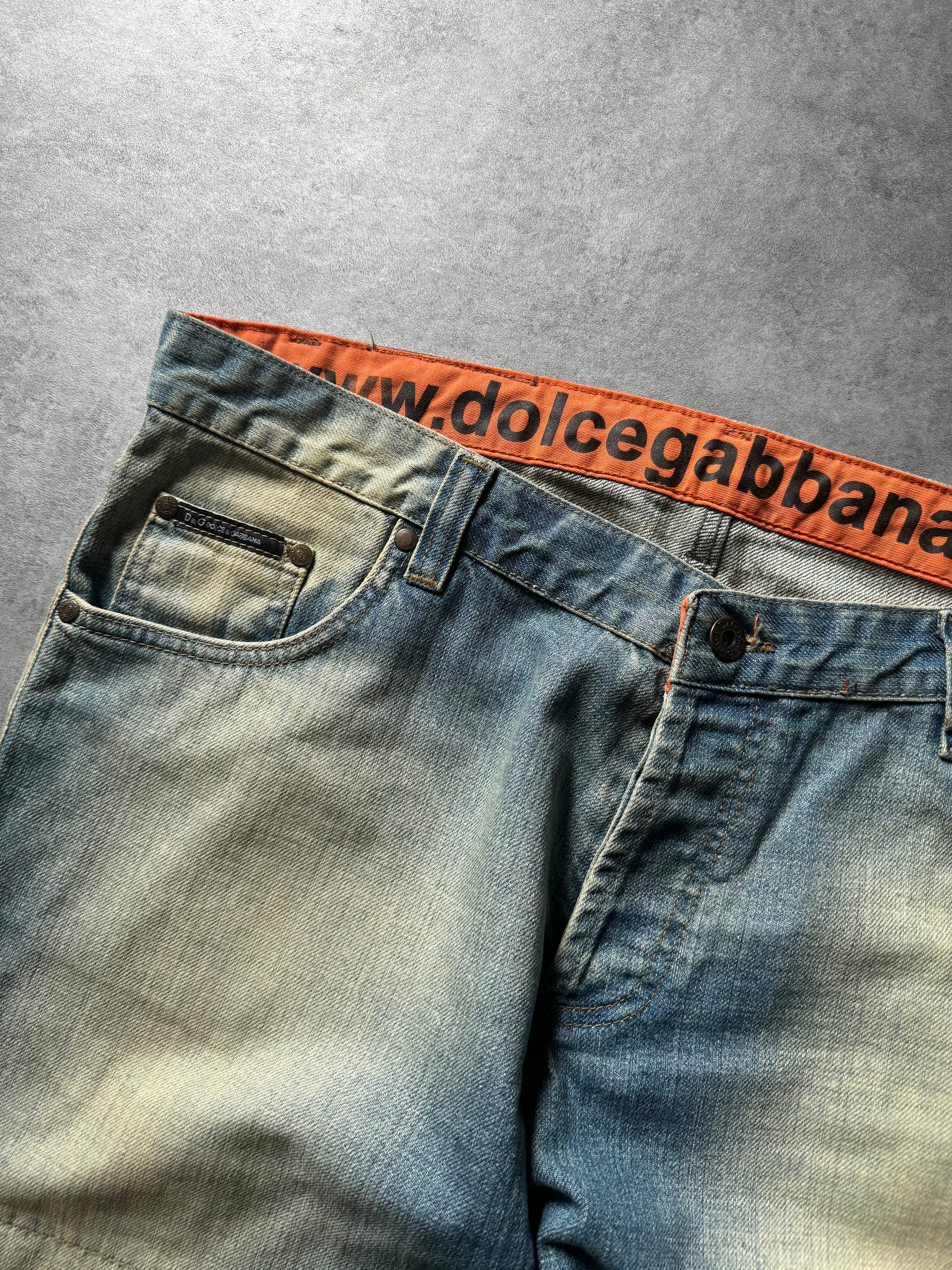 FW2006 Dolce & Gabbana Orange Poem Faded Jeans (M) - 9