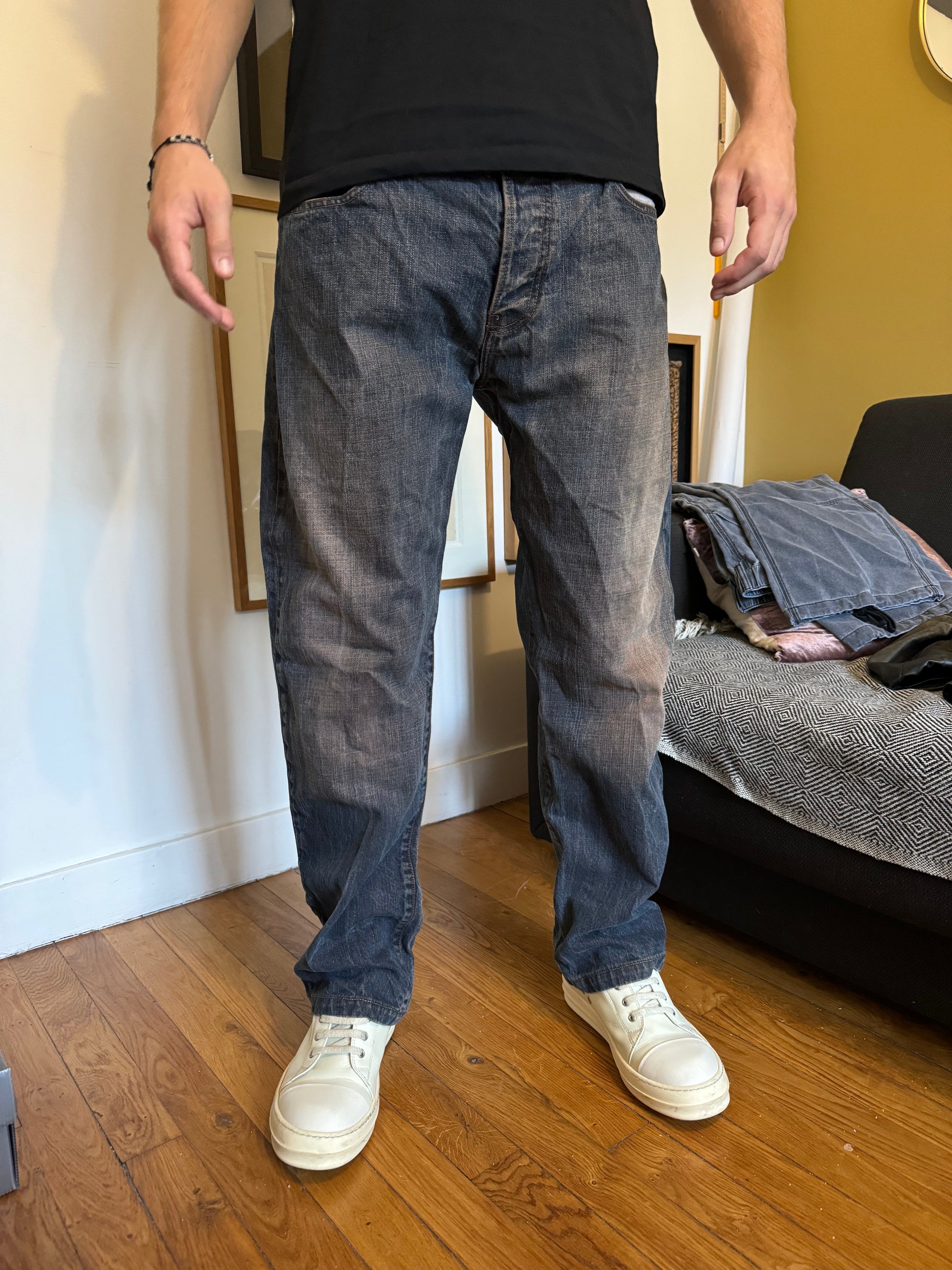 2000s Armani Vintage Faded Wash Effect Denim Jeans (L) - 5