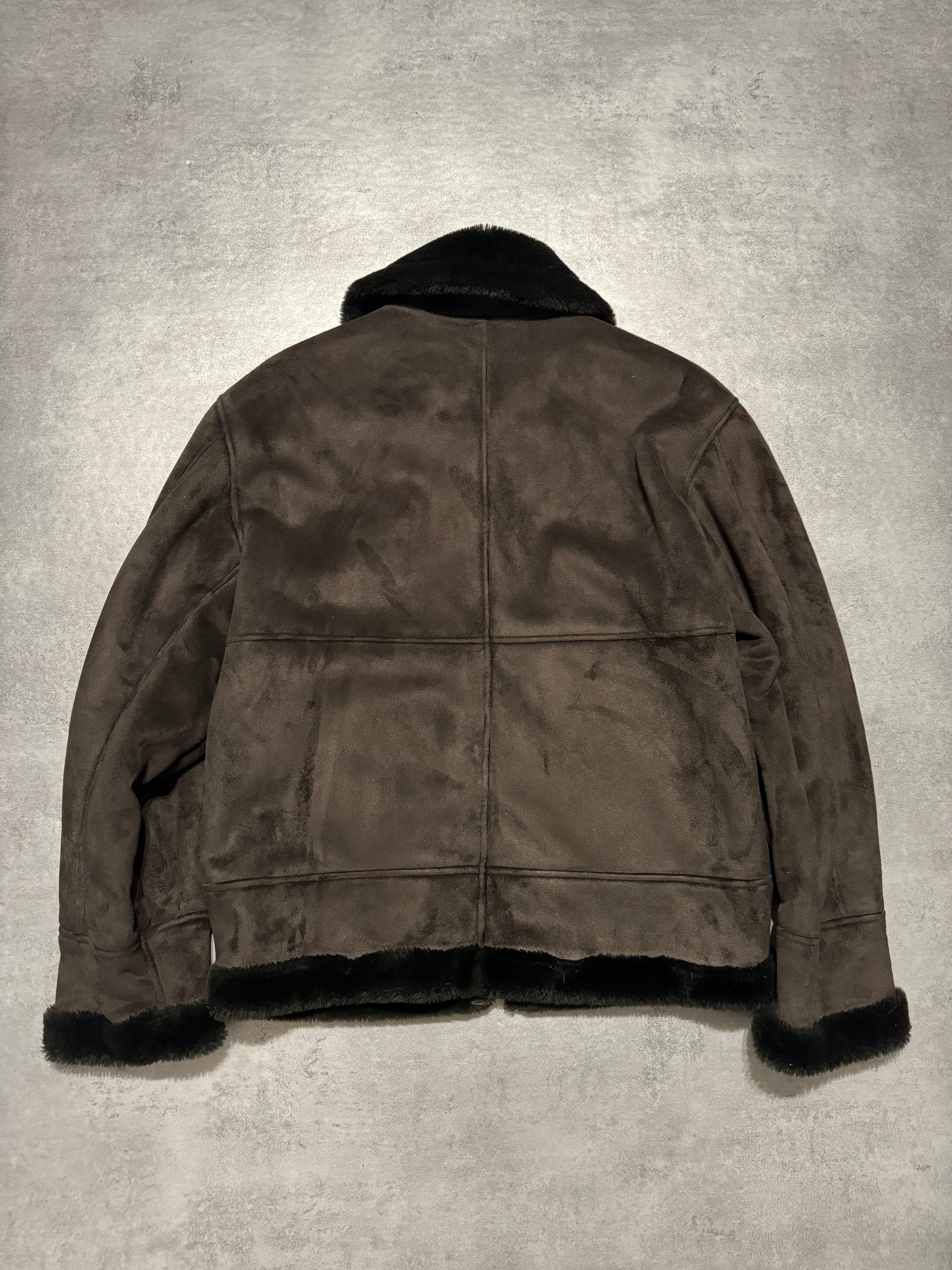2000s Balmain Brown Faux Fur Shearling Aviator Jacket (L) - 2